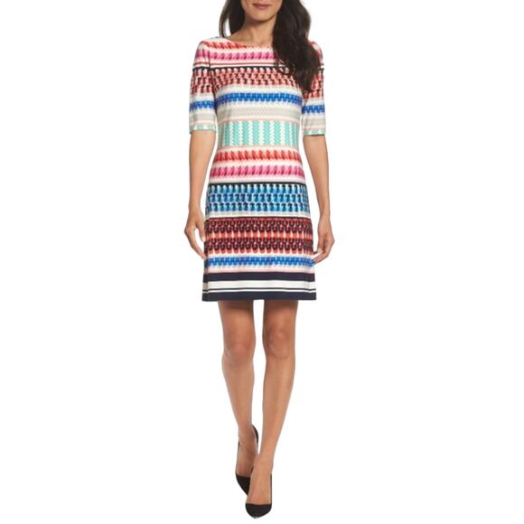 Eliza J Multi Color Multi Pattern Shift Dress - Picture 1 of 12
